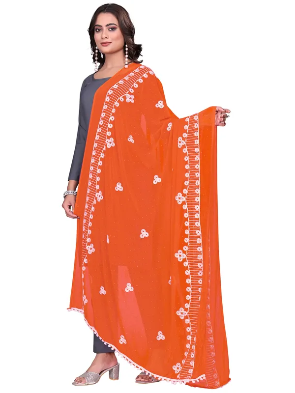 Chiffon_Embroidered_Goti_Dupatta_With_Stone_Work_Pom_Pom_Lace_Orange