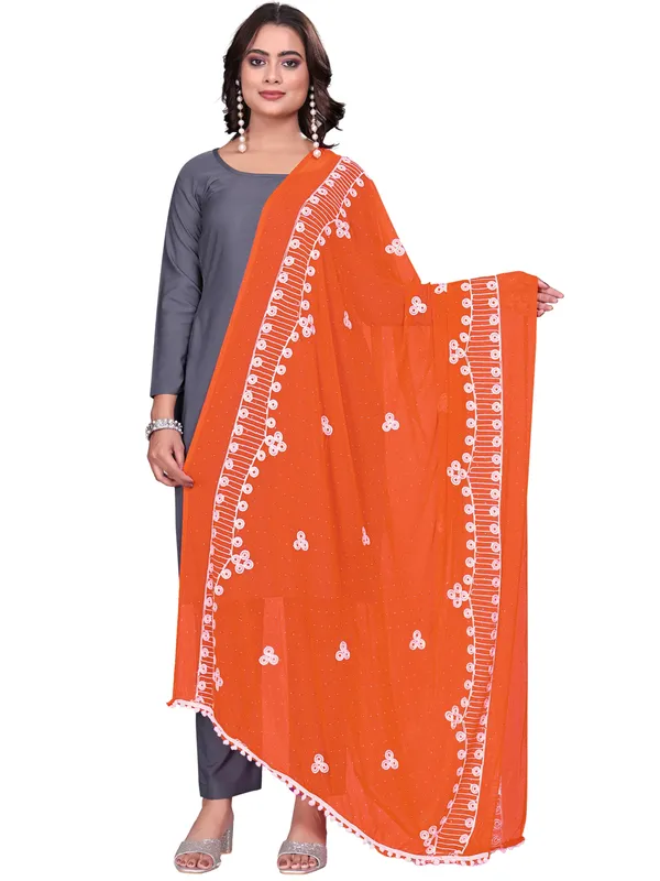 Chiffon_Embroidered_Goti_Dupatta_With_Stone_Work_Pom_Pom_Lace_Orange