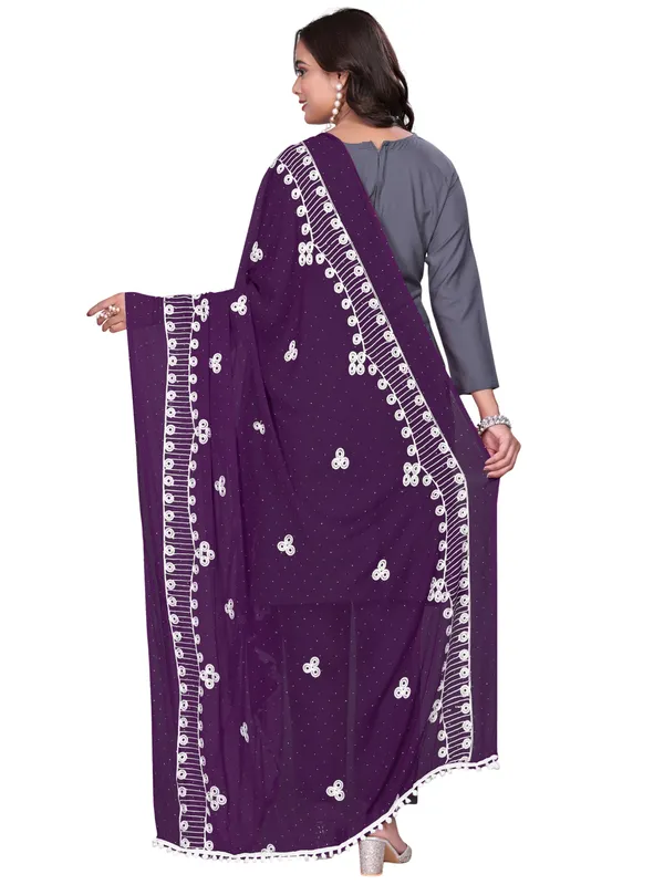 Chiffon_Embroidered_Goti_Dupatta_With_Stone_Work_Pom_Pom_Lace_Wine