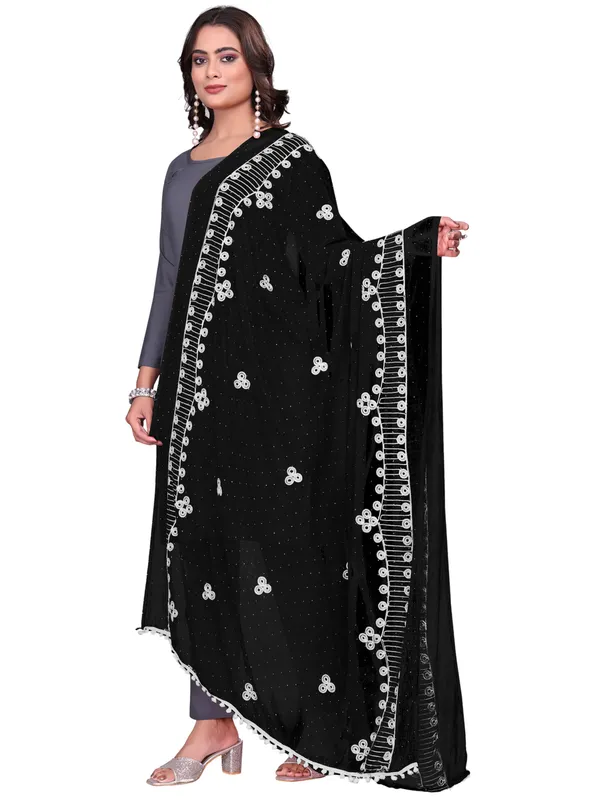 Chiffon_Embroidered_Goti_Dupatta_With_Stone_Work_Pom_Pom_Lace_Black