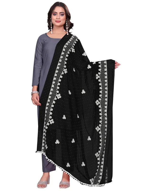 Chiffon_Embroidered_Goti_Dupatta_With_Stone_Work_Pom_Pom_Lace_Black