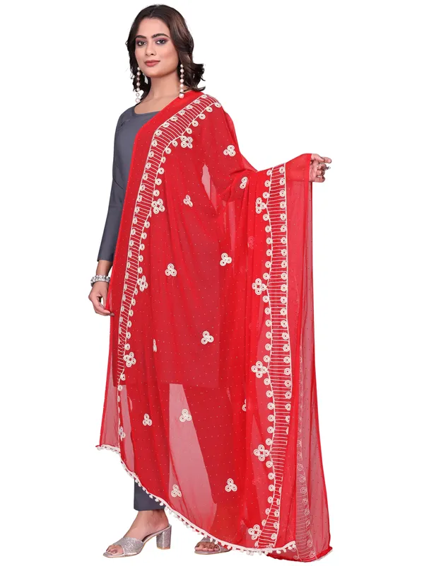 Chiffon_Embroidered_Goti_Dupatta_With_Stone_Work_Pom_Pom_Lace_Red