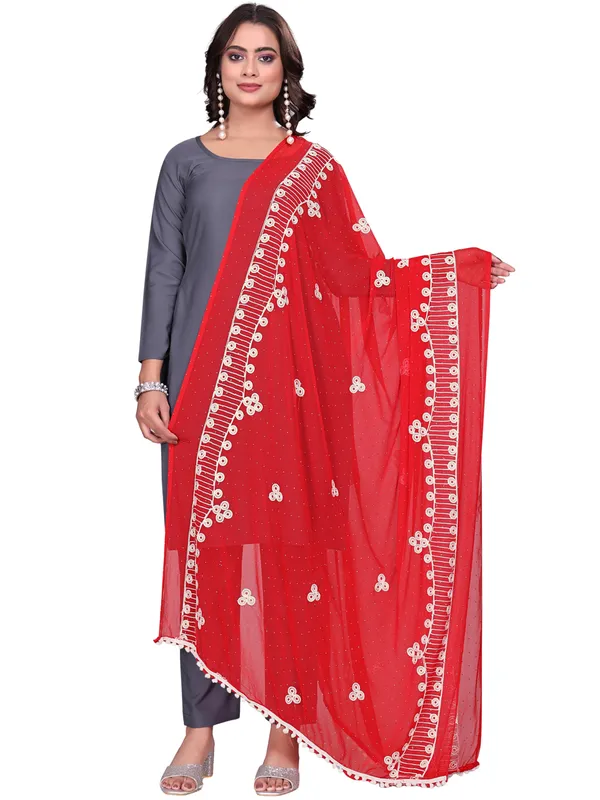 Chiffon_Embroidered_Goti_Dupatta_With_Stone_Work_Pom_Pom_Lace_Red