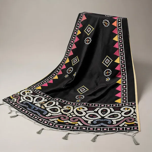 Bandhani_Printed_Art_Silk_Dupatta_For_Women_With_Tassels_Black
