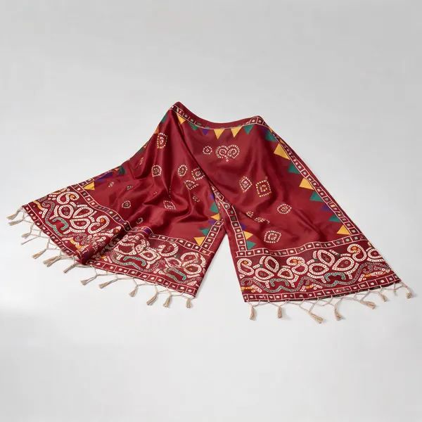 Bandhani_Printed_Art_Silk_Dupatta_For_Women_With_Tassels_Maroon