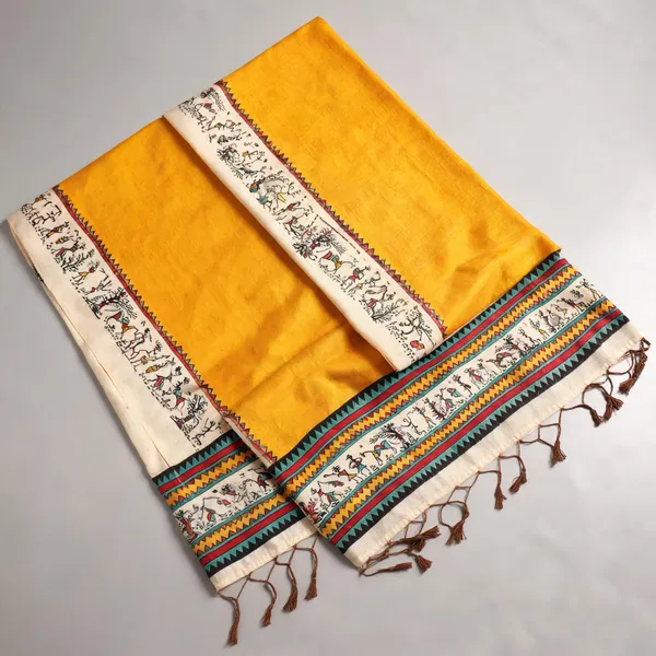 Cotton_Silk_Warli_Digital_Print_Dupatta_With_Tassels_Yellow