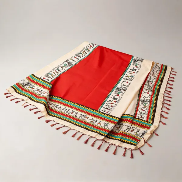 Cotton_Silk_Warli_Digital_Print_Dupatta_With_Tassels_Red