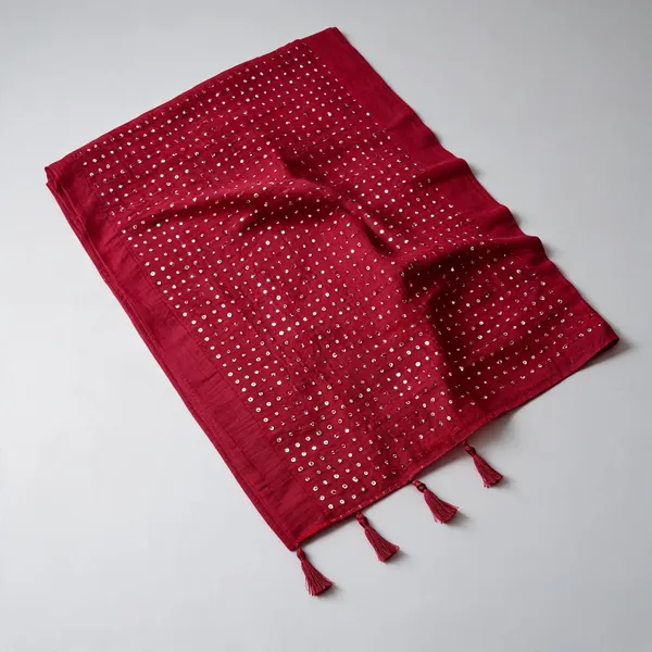 Chanderi_Sequin_Embroidered_Dupatta_With_Tassels_Maroon