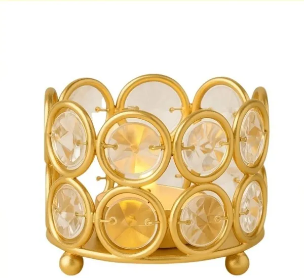 ArtiKa_India_Tealight_Candle_Holder_with_Gold_Finish_&_Crystal_Design_Iron_1_-_Cup_Tealight_Holder_(Gold,_Pack_of_1)