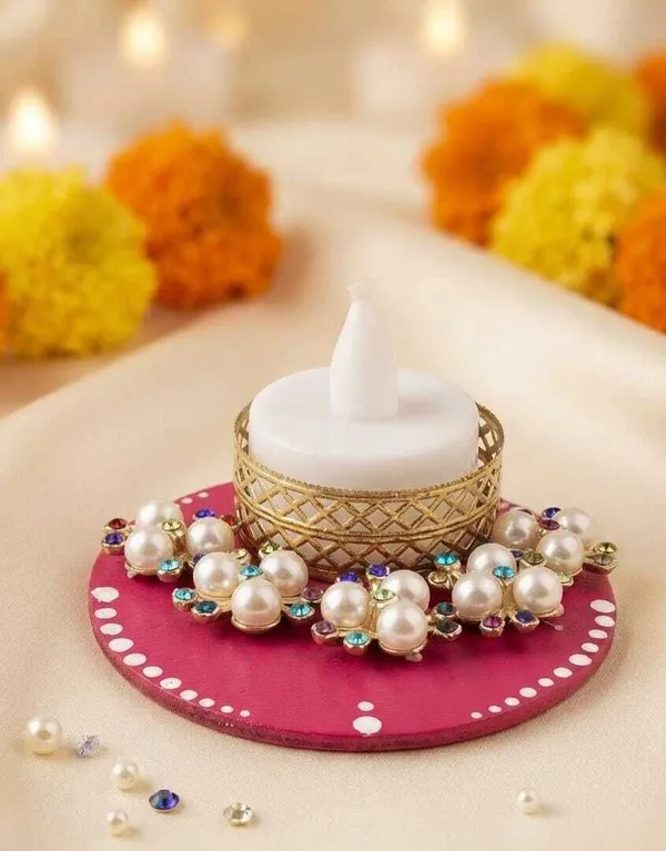 ArtiKa_India_Wooden_Tealight_Holder_Set_(Pink,_Pack_of_1)