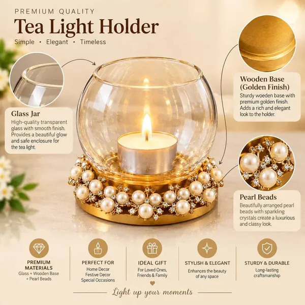 ArtiKa_India_Wooden_base_Tealight_holder_Wooden_1_-_Cup_Tealight_Holder_Set_(Gold,_Pack_of_1)