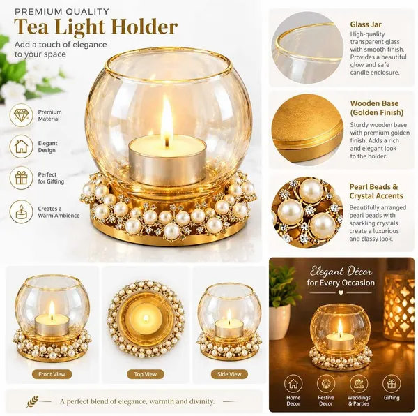 ArtiKa_India_Wooden_base_Tealight_holder_Wooden_1_-_Cup_Tealight_Holder_Set_(Gold,_Pack_of_1)