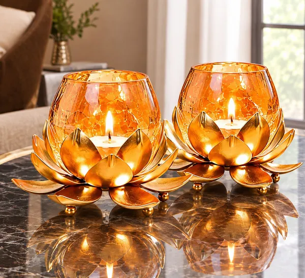 ArtiKa_India_Golden_Lotus_Tealight_holder_Pack_of_2_Iron_2_-_Cup_Tealight_Holder_Set_(Gold,_Pack_of_2)