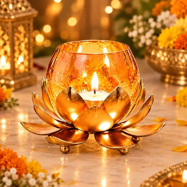 ArtiKa_India_Golden_Lotus_Tealight_holder_Pack_of_1_Iron_1_-_Cup_Tealight_Holder_Set_(Gold,_Pack_of_1)