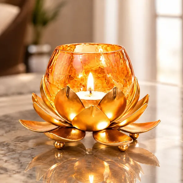 ArtiKa_India_Golden_Lotus_Tealight_holder_Pack_of_1_Iron_1_-_Cup_Tealight_Holder_Set_(Gold,_Pack_of_1)