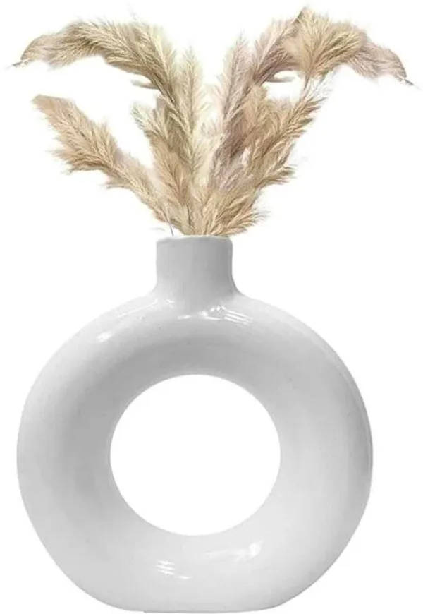 ArtiKa_India_White-Donut_Vase-_6inch-white_Ceramic_Vase_(15.24_inch,_White)
