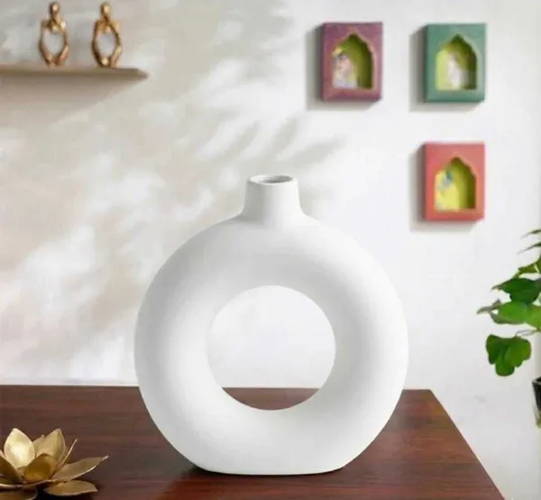 ArtiKa_India_Donut_Vase-_White-6inch_Ceramic_Vase_(15.24_inch,_White)