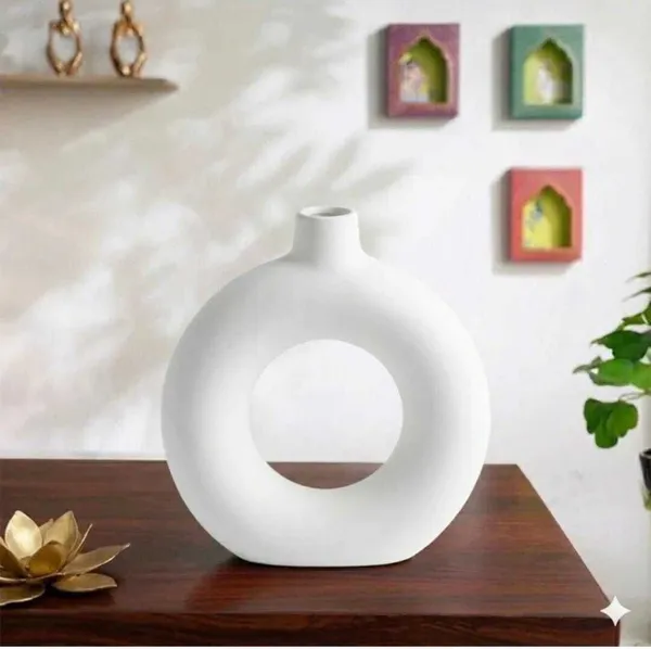 ArtiKa_India_Donut_Vase-_6inch-white_Glossy_Ceramic_Vase_(15.24_inch,_White)