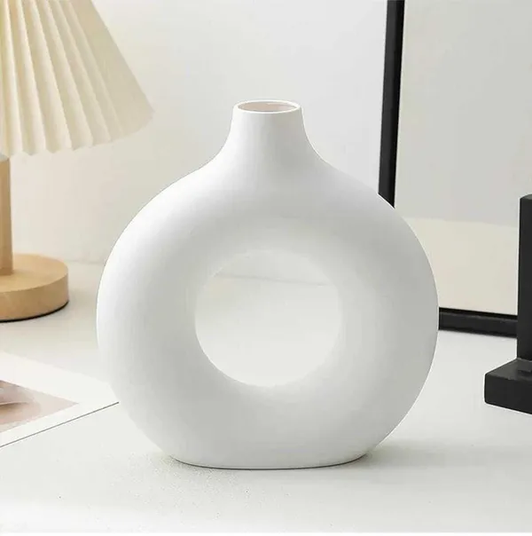 ArtiKa_India_Donut_Vase-_6inch-White_Glossy_Ceramic_Vase_(15.24_inch,_White)