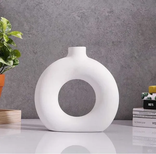 ArtiKa_India_Donut_Vase-_6inch-White_Glossy_Ceramic_Vase_(15.24_inch,_White)