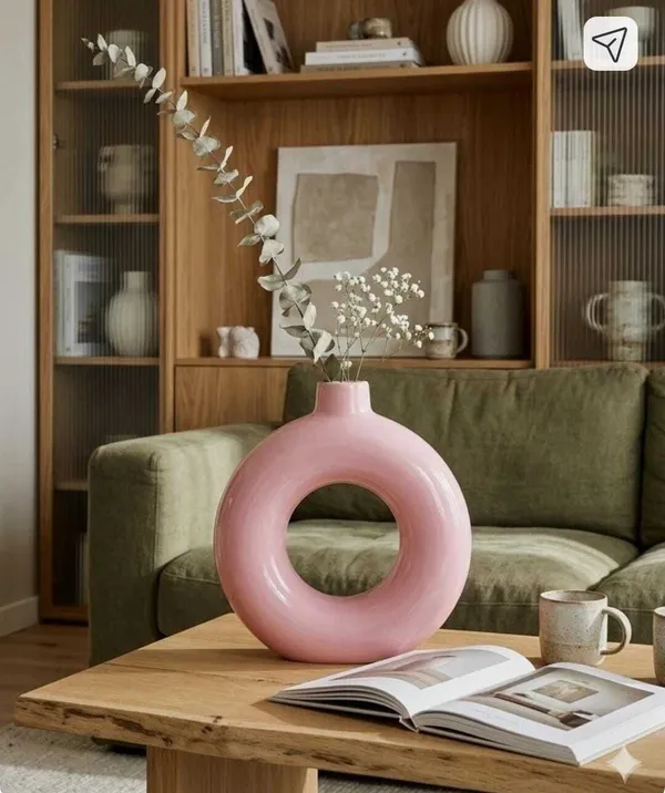ArtiKa_India_Donut_Vase-_6inch-Pink_Ceramic_Vase_(15.24_inch,_Pink)