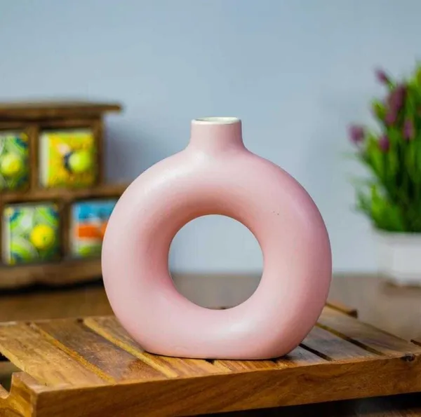 ArtiKa_India_Donut_Vase-_6inch-Pink_Ceramic_Vase_(15.24_inch,_Pink)