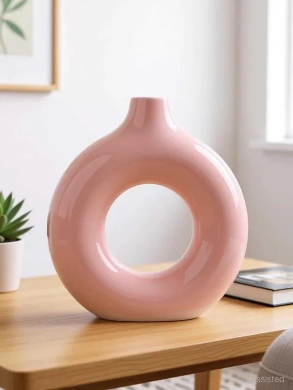 ArtiKa_India_Donut_Vase-_6inch-Pink_Glossy_Ceramic_Vase_(15.24_inch,_Pink)