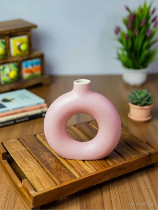 ArtiKa_India_Donut_Vase-_6inch-Pink_Glossy_Ceramic_Vase_(15.24_inch,_Pink)