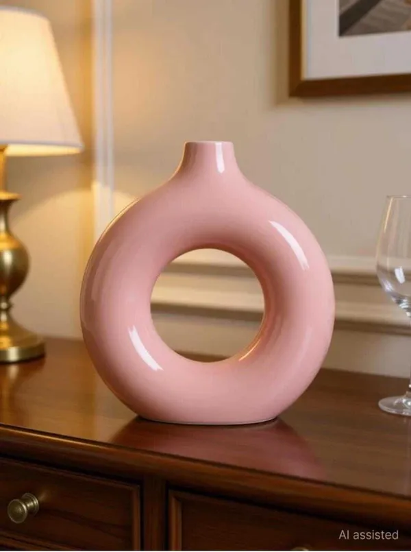 ArtiKa_India_Donut_Vase-_6inch-Pink_Glossy_Ceramic_Vase_(15.24_inch,_Pink)