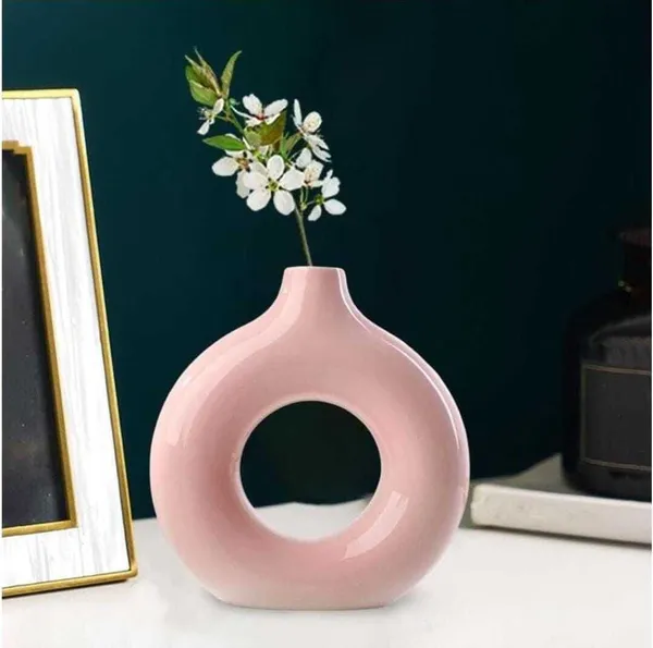ArtiKa_India_Donut_Vase-_6inch-Pink_Glossy_Ceramic_Vase_(15.24_inch,_Pink)