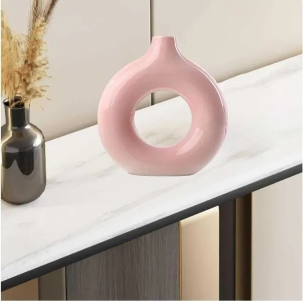 ArtiKa_India_Donut_Vase-_6inch-Pink_Glossy_Ceramic_Vase_(15.24_inch,_Pink)