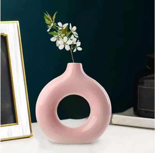 ArtiKa_India_Donut_Vase-_6inch-Pink_Glossy_Ceramic_Vase_(15.24_inch,_Pink)