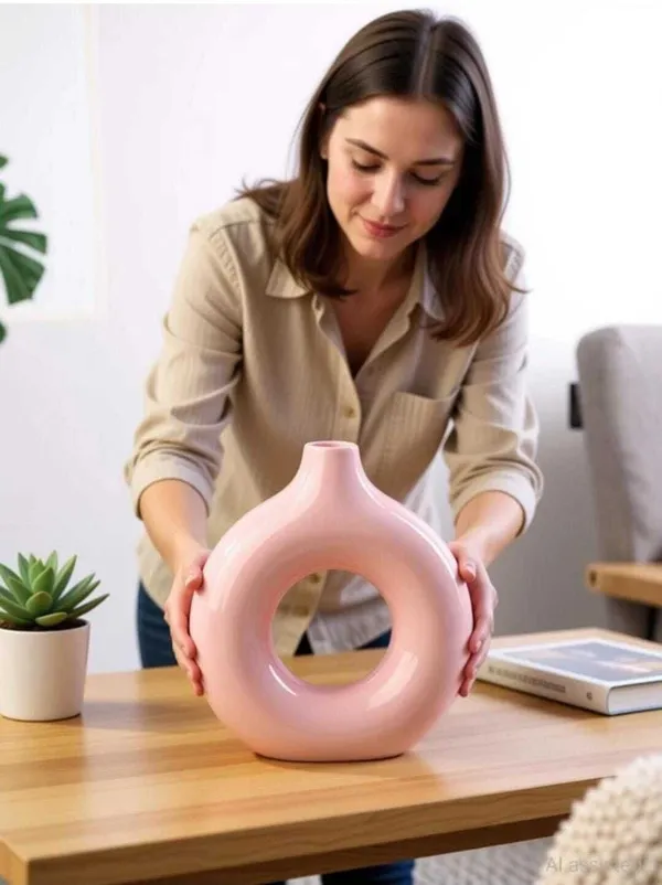 ArtiKa_India_Donut_Vase-_Pink-6inch_Ceramic_Vase_(15.24_inch,_Pink)