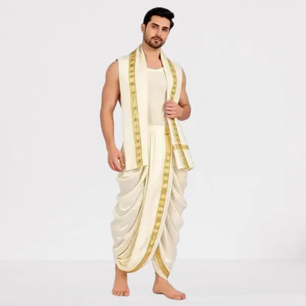 White_Cream_Silk_Traditional_Dhoti_With_Angavastram_For_Men