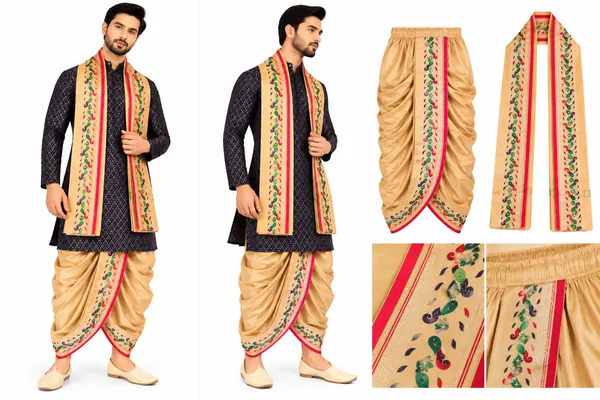 Blue_Printed_Kurta_Dhoti_Stole_Set_for_Men