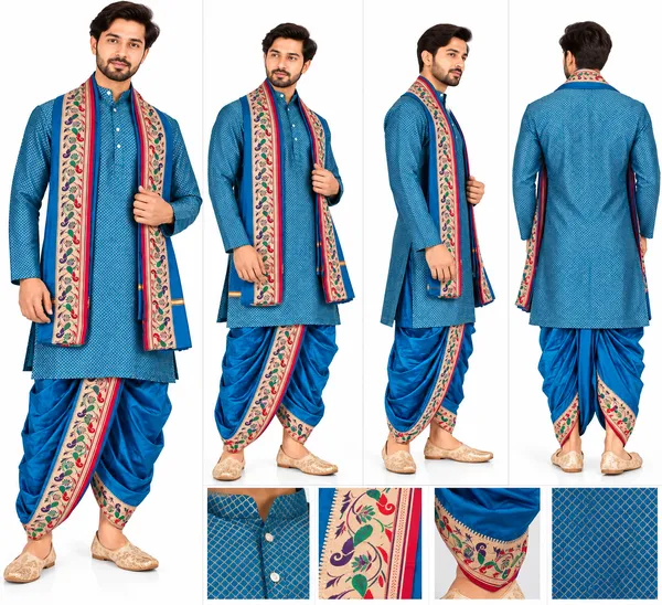 Royal_Blue_Printed_Kurta_Dhoti_Stole_Set_for_Men