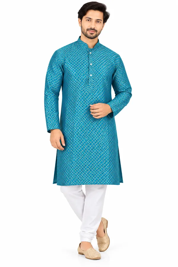 Royal_Blue_Printed_Straight_Kurta_for_Men