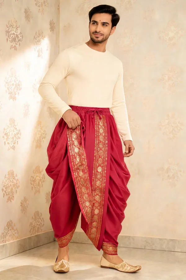 Maroon_Silk_Traditional_Dhoti_For_Men