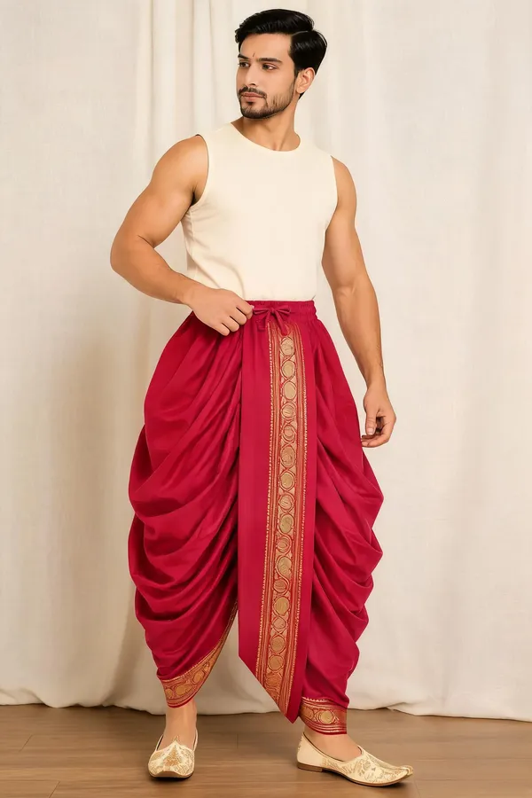 Maroon_Silk_Traditional_Dhoti_For_Men