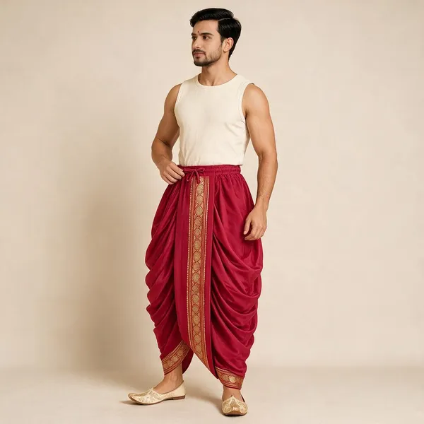 Maroon_Silk_Traditional_Dhoti_For_Men