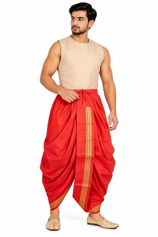 Orange_Silk_Traditional_Dhoti_For_Men