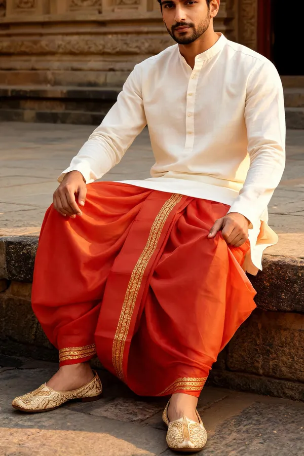 Orange_Silk_Traditional_Dhoti_For_Men