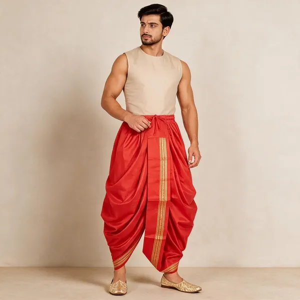 Orange_Silk_Traditional_Dhoti_For_Men