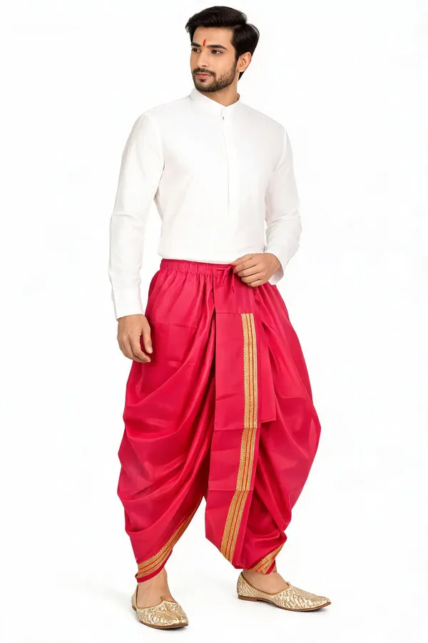 Rani_Pink_Silk_Traditional_Dhoti_For_Men