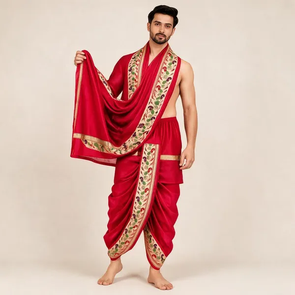 Royal_Maroon_Silk_Traditional_Dhoti_Dupatta_Set_For_Men