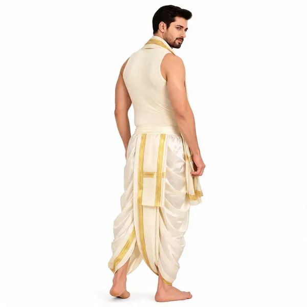White_Cream_Silk_Traditional_Dhoti_With_Angavastram_For_Men