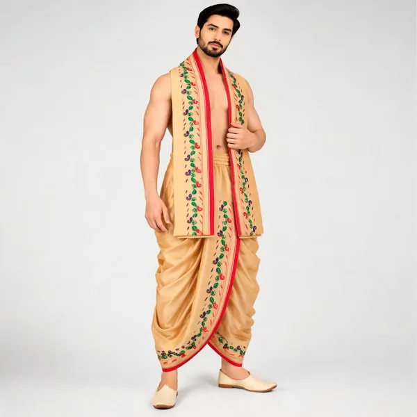 Cream_Silk_Traditional_Dhoti_Dupatta_Set_For_Men