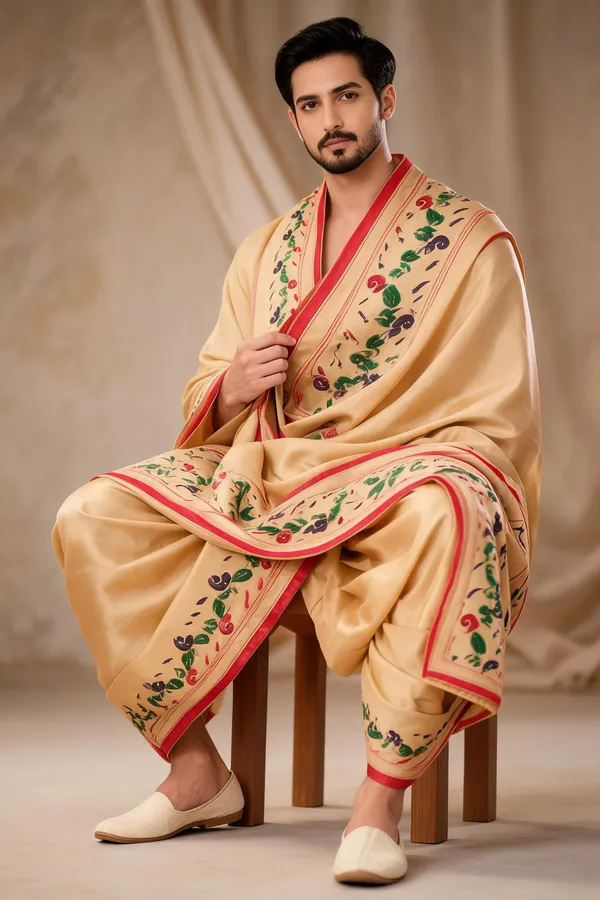 Cream_Silk_Traditional_Dhoti_Dupatta_Set_For_Men