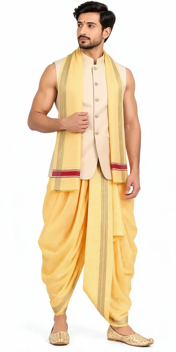 Yellow_Silk_Traditional_Dhoti_And_Angavastram_Set_For_Men