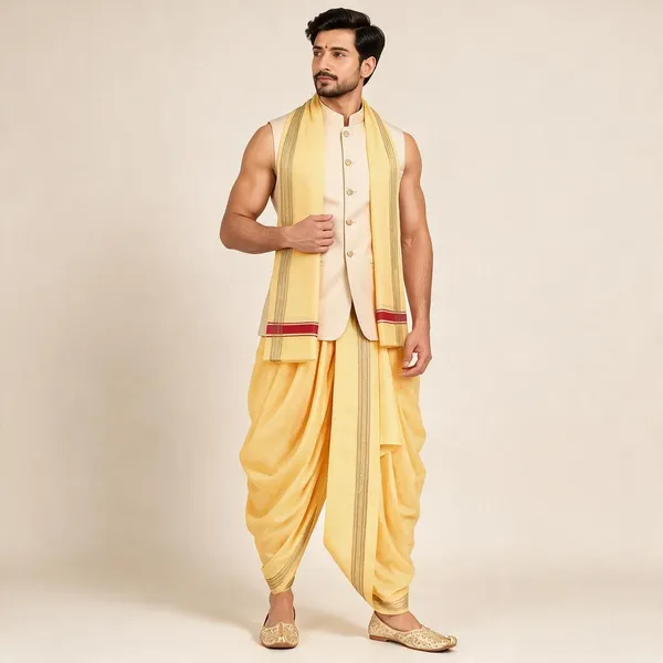 Yellow_Silk_Traditional_Dhoti_And_Angavastram_Set_For_Men